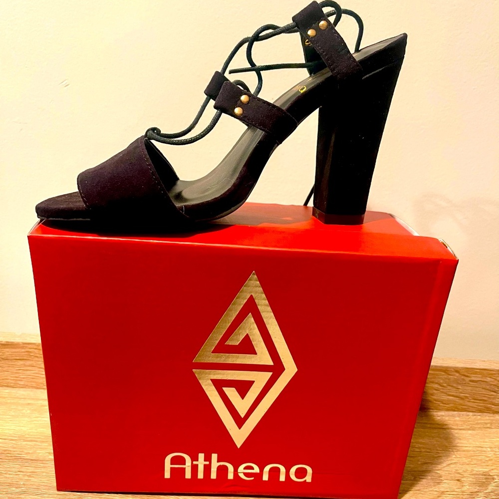Brand New Athena Zara Black Chunky Sandal Heel 7.5